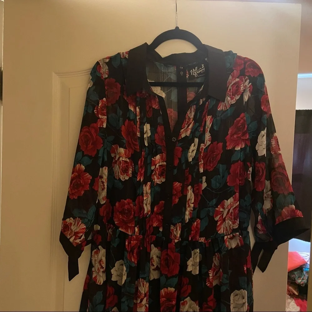 NWOT Hell Bunny Bed of Roses Midi Dress - Picture 3 of 8